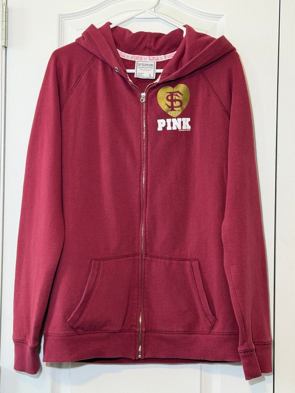 PINK Victoria's Secret FSU Florida State Hoodie Jacket Gold Heart Full Zip L
